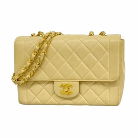 Chanel Shoulder Bag Matelasse W Chain Lambskin Beige Women's