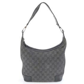 Gucci GG Canvas 143744 Hobo Leather One-Shoulder Bag Black Women's