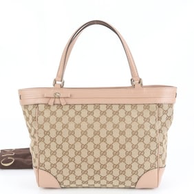 Gucci GG Canvas Mayfair Ribbon 257061 Leather Tote Bag with Gold Hardware for Women