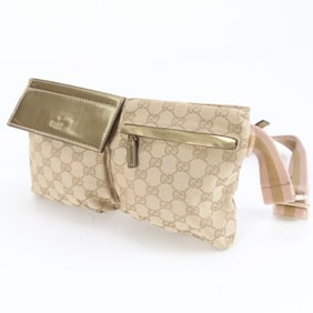 Gucci GG Canvas 28566 Leather Body Bag Waist Pouch Shoulder Gold Men's