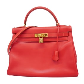 Hermes Hermès Kelly 32 handbag, Veau Gulliver, Rouge vif, C engraved, 2-way bag for women