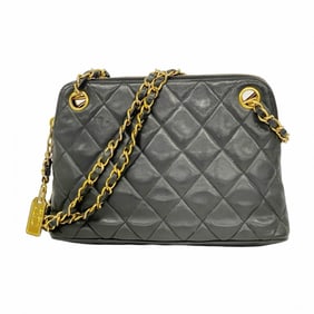 Chanel Matelasse Shoulder Bag with Chain Bag, Lambskin, Black, Women's