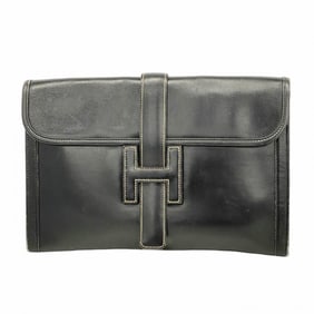 Hermes Hermès Jiju PM Clutch Bag, Box Calf Leather, Black, XX Stamped, Men's