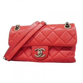 Chanel Mini Matelasse Shoulder Bag with Double Chain, Leather, Red, Women's