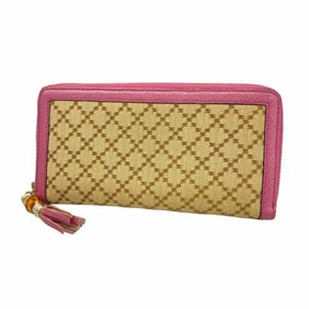 Gucci Bamboo Diamante Long Wallet 224253 Canvas Beige Pink Champagne Women's