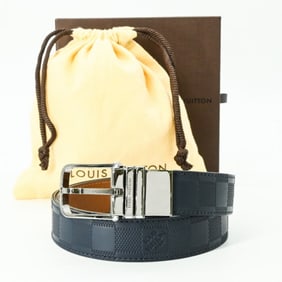 LOUIS VUITTON Damier Infinie Reversible Belt, Santur, Men's, Blue/Brown, Reversible, M9789 #90