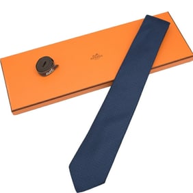 HERMES H-patterned navy silk tie