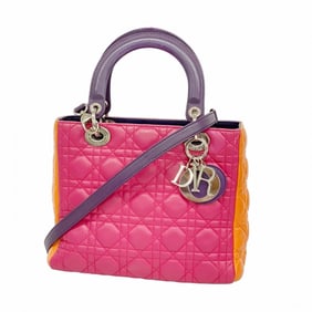 Christian Dior Cannage Lady Leather Handbag in Purple, Pink, and Orange. 2-Way Bag for Women.