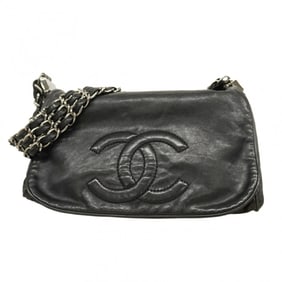 Chanel Shoulder Bag Chain Leather Black Women's