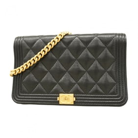 Chanel Boy Chain Shoulder Wallet in Caviar Leather, Black, Women's