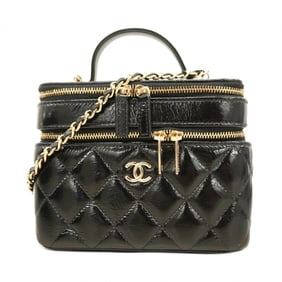 Chanel Matelasse Vanity Bag with Chain Shoulder in Shiny Lambskin, Black and Champagne