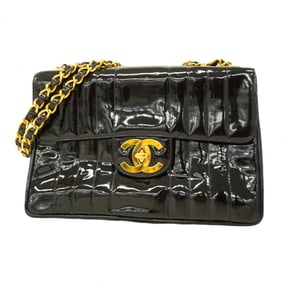 Chanel Mademoiselle Shoulder Bag, Double Chain, Patent Leather, Black, Women's