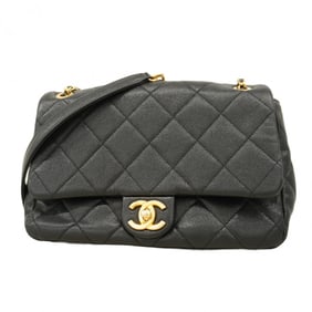 Chanel Matelasse Shoulder Bag with Chain, Caviar Skin, Black, Women's