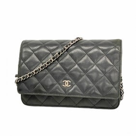 Chanel Matelasse Chain Shoulder Wallet, Lambskin, Black, Women's