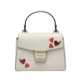 Kate Spade Katie Heart Embellished Small Top Leather Bag in White