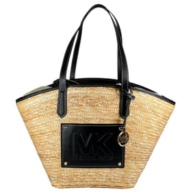 Michael Kors Kimber Canvas Handbag Basket Bag 35T2G7KT71 Ivory Black