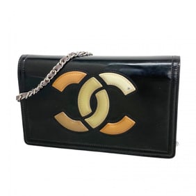 Chanel wallet/shoulder wallet with chain shoulder strap in patent leather, black, for women