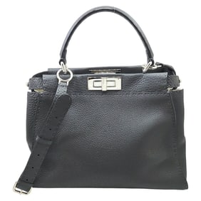 FENDI Peekaboo Selleria Leather Gray 8BN290 Handbag Shoulder Bag for Men and Women