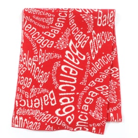 BALENCIAGA 583121 Virgin Wool Logo Print Large Shawl Scarf, Red and Ivory, Size S, Made in Italy,