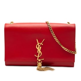 Saint Laurent Monogram Kate Tassel Fringe Chain Shoulder Bag 354119 Red Gold Leather Women's SAINT
