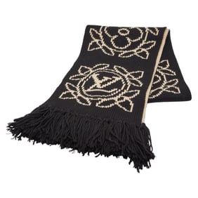 Louis Vuitton Echarpe Morning Ram Scarf M70818 Black Beige Wool Women's LOUIS VUITTON