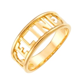 Celine 18K Yellow Gold 750 Logo Ring, Size 12.5