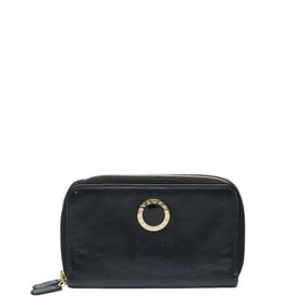 BVLGARI Round Zip Long Wallet Navy Leather Women's