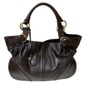 Salvatore Ferragamo Leather Gancini Tote Bag, Brown, Women's