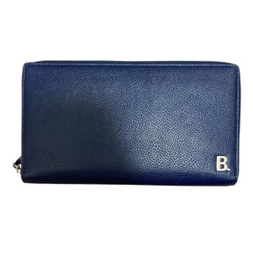 BALENCIAGA Leather Round Zip Long Wallet 601352 Navy for Men and Women