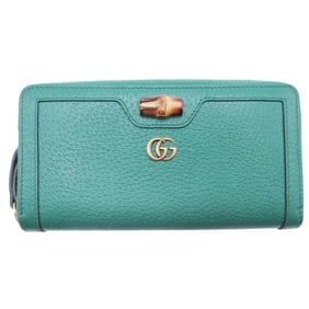 GUCCI Double G Logo Bamboo Long Wallet with Round Zipper and Coin Purse, Green, for Men Women