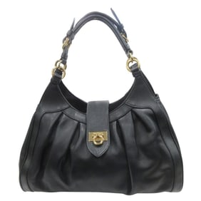 Salvatore Ferragamo Gancini Leather 2-Way Handbag with Gold Hardware, Black, Women's