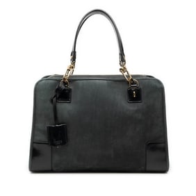 LOEWE Amazona 35 Handbag in Green and Black Suede Leather for Women