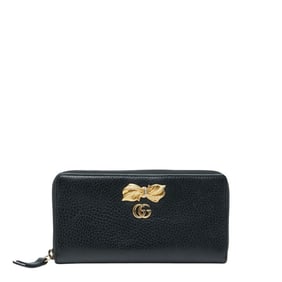 Gucci GG Marmont Ribbon Zip-Around Long Wallet 524291 Black Leather Women's GUCCI
