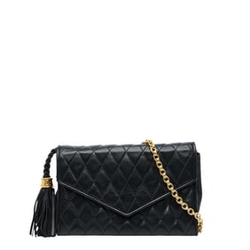 CHANEL Matelasse Fringe Chain Shoulder Bag in Black Lambskin for Women