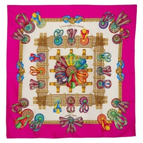 Hermes Hermès Carré 90 "Les Rubans du Cheval" Horse Ribbon Scarf/Muffler in Pink Multicolor for