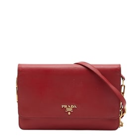 Prada Logo Chain Wallet Shoulder Bag 1M1361 Red and Gold Saffiano Leather Women's PRADA