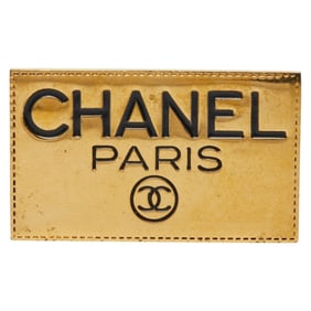 CHANEL logo plate brooch, gold plated, women's
