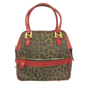 FENDI 80s/90s Leopard Print Hand Tote Bag, Canvas and Leather with Zucca Hardware, Old Vintage