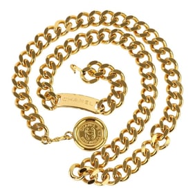 95P CHANEL Vintage Coco Mark Coin Chain Belt, Gold Color, Women's