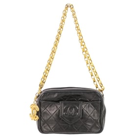 CHANEL Matelasse Chain Shoulder Bag with Coco Mark Charm, Camera Bag, Black, Women's
