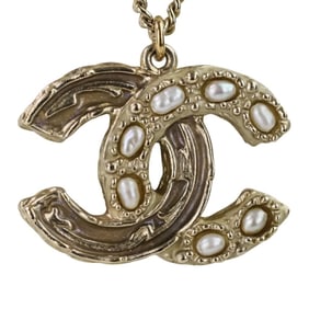 A12P CHANEL 2-Way Reversible Coco Mark Pearl Necklace, Gold, Women's