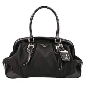 PRADA Prada Triangle Logo Plate Tessuto Nylon and Leather Handbag BR3508 Black Women's