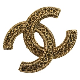CHANEL Vintage Coco Mark Chain Brooch, Gold, Women's