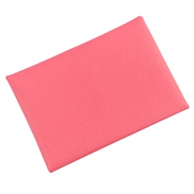 HERMES Calvi Duo Epsom Leather Coin and Card Case, B Stamp, 2023, Pink Rose Extreme, Women's