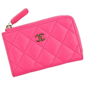 CHANEL Timeless Classic Matelasse Caviar Leather Wallet/Coin Case/Key Case AP0221 Pink Women's