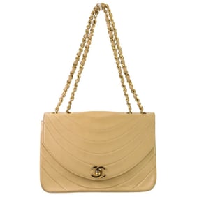 CHANEL Half Moon Coco Mark Turn Lock Chain Handbag/Shoulder Bag, Beige, Women's