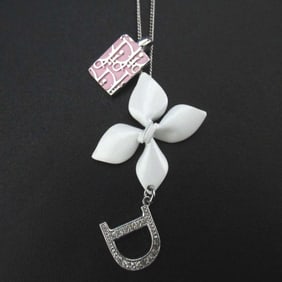 Christian Dior Trotter Ribbon D Logo Motif Necklace, Silver/Pink, Women's