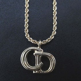 Christian Dior logo charm necklace pendant, GP, gold color, for women