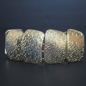 CHANEL Vintage Logo Plate Bracelet/Bangle GP Gold Color Women's