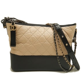 CHANEL Gabrielle de A93824 Shoulder Bag in Beige and Black Calfskin, Women's, 253428